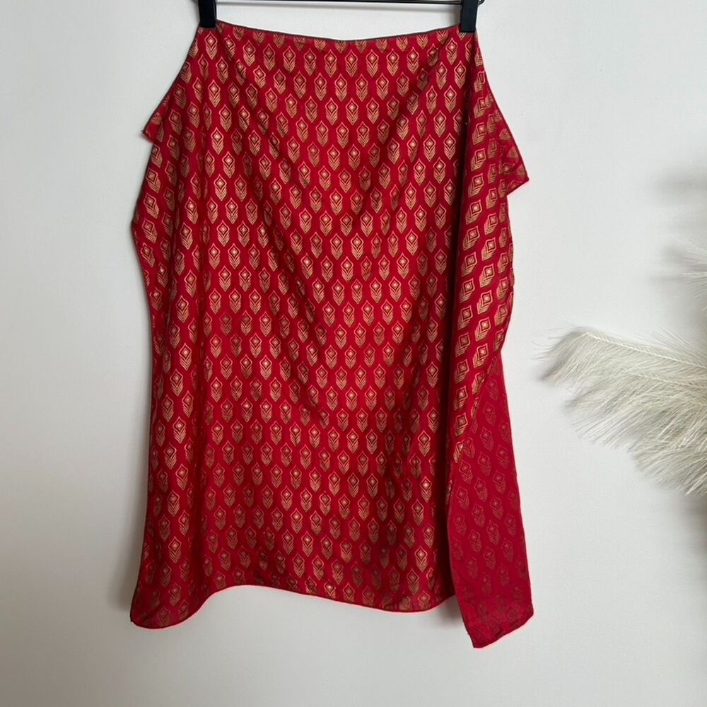 Symbology Red and Gold Feather Print Scarf